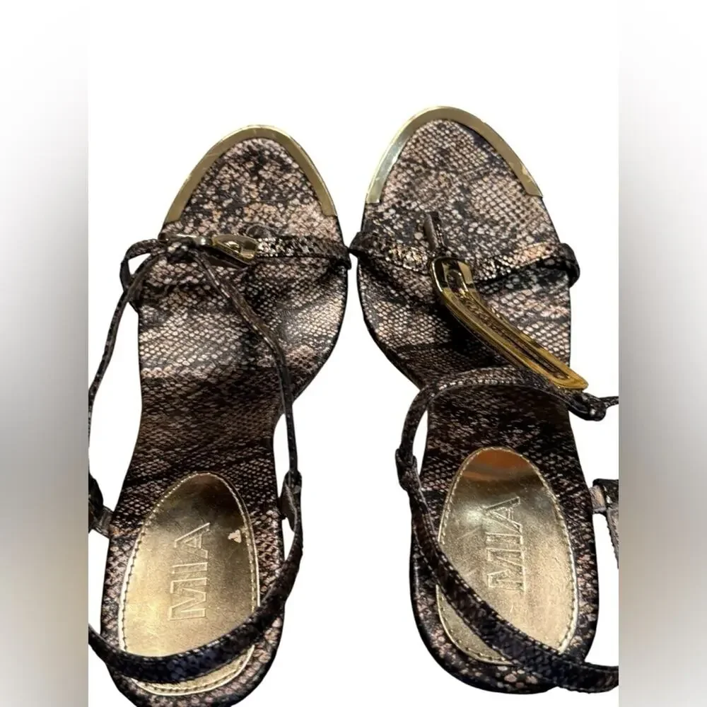MIA Metallic Snake Print Wedge Sandals Womens Size 10